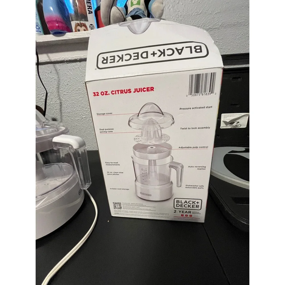 Black+Decker 32 Oz Citrus Juicer White CJ650W Adjustable Pulp Control‎ Electric